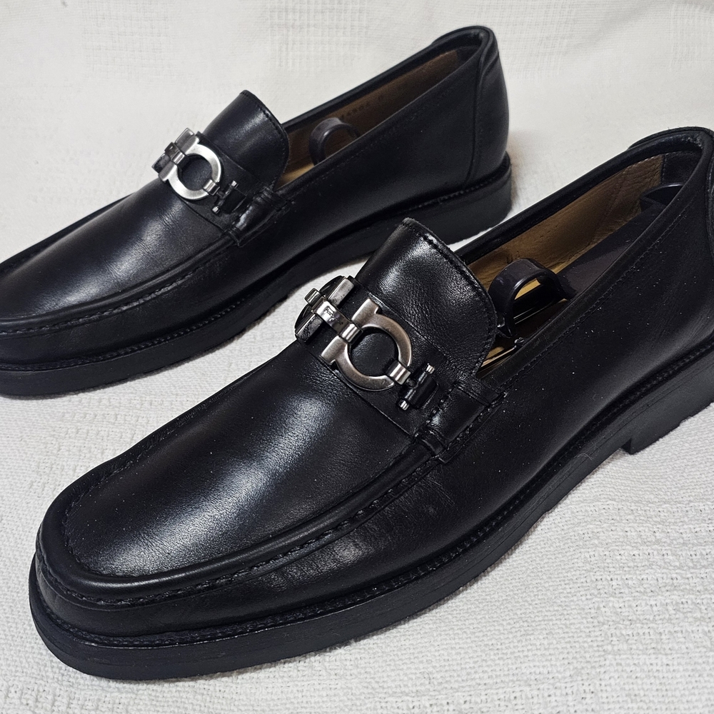 Ferragamo Men's David Gancini Bit Thick Lug Leather Loafers 10 D